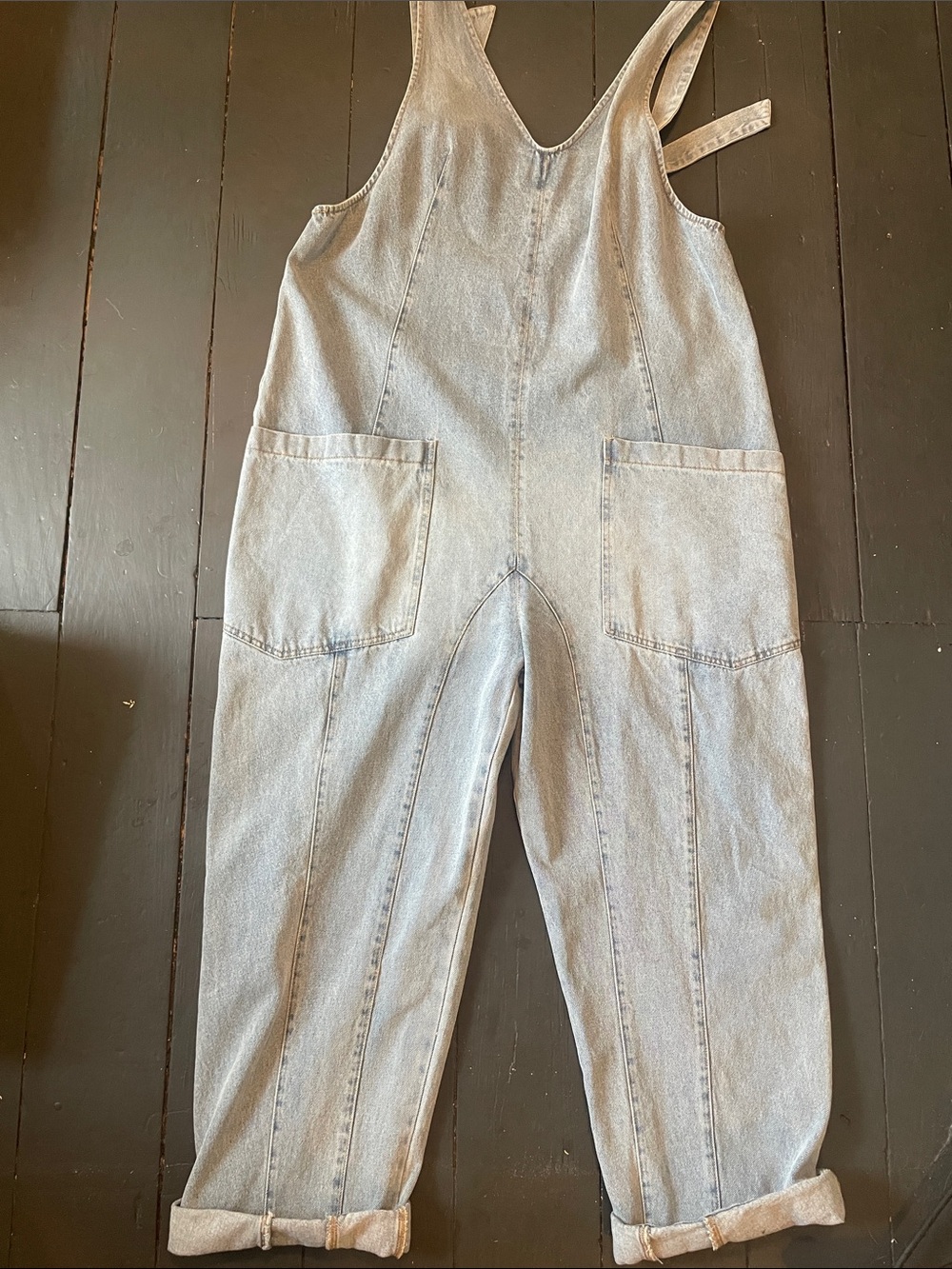 BiBi Light Gray Denim Overalls with Front Pockets